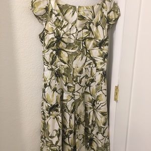 Banana Republic 💯 SILK Watercolor Fit & Flare dress Midi capped sleeves SZ: 6